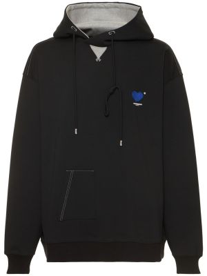 Pamučna hoodie s kapuljačom s vezom Ader Error crna