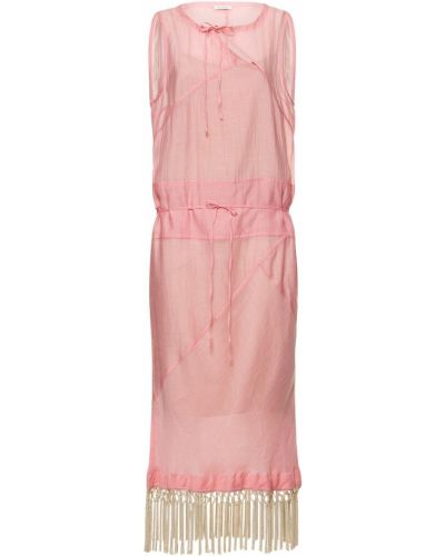 Памучна копринена миди рокля Saks Potts розово