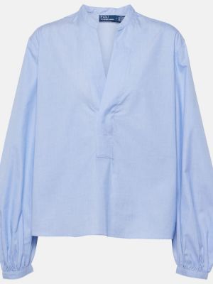 Blusa de algodón con mangas globo Polo Ralph Lauren azul