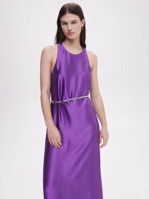 Атласное платье макси Mango Spring фиолетовое