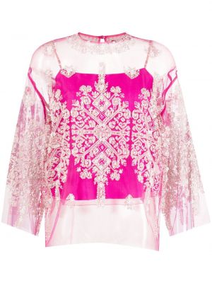 Przezroczysta haftowana bluzka Biyan różowa