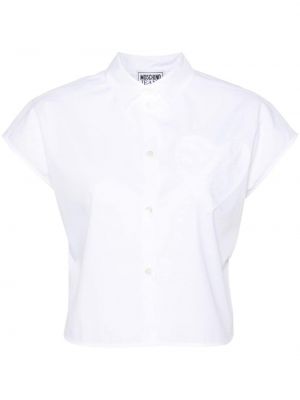 Rifľová košeľa so srdiečkami Moschino Jeans biela