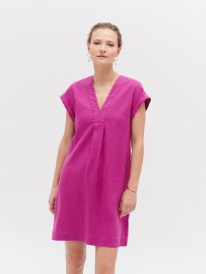 Льняное платье с коротким рукавом Caroll фиолетовое