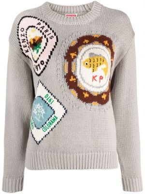 Жакардов памучен пуловер Kenzo сиво