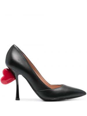 Pantofi cu toc din piele cu motiv cu inimi Moschino negru