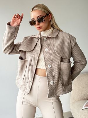 Fleecový zimný kabát s vreckami Trend Alaçatı Stili béžová