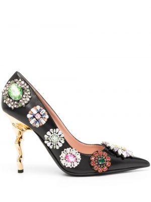 Полуотворени обувки с кристали Moschino черно