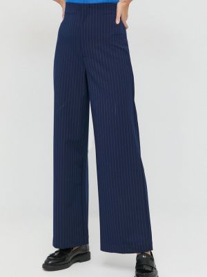 Bardot pantaloni femei, culoarea albastru marin, lat, high waist