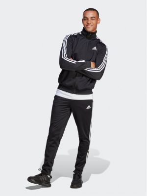 Pruhovaná priliehavá tepláková súprava Adidas čierna