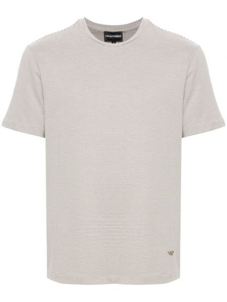 T-shirt brodé à rayures Emporio Armani blanc