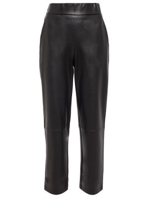 Pantalones rectos de cuero de cuero sintético Max Mara negro