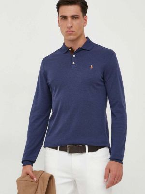 Памучна поло тениска с дълъг ръкав Polo Ralph Lauren синьо