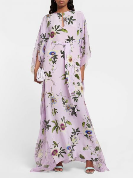 Svilena dolga obleka s cvetličnim vzorcem Oscar De La Renta