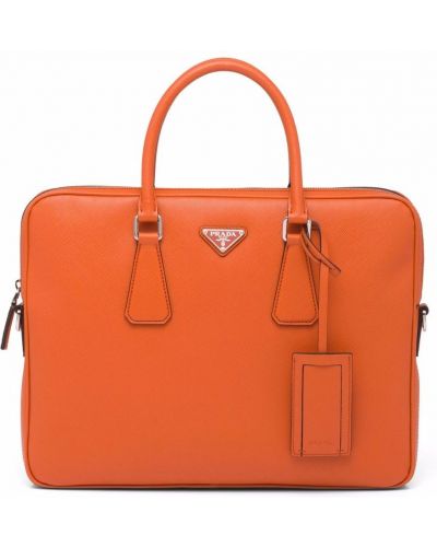 Kožená taška na notebook Prada oranžová