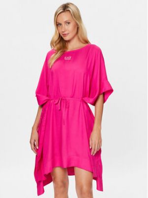 Viskózové plážové šaty relaxed fit Ea7 Emporio Armani - růžová