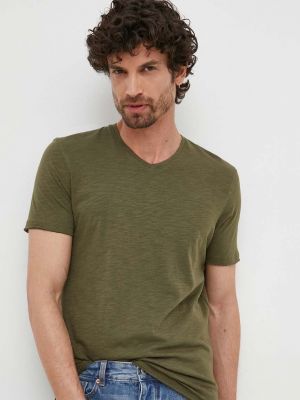 Меланж памучна тениска с дълъг ръкав Sisley зелено