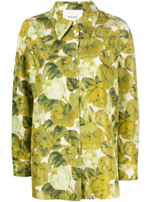 Jedwabne długa koszula zapinane na guziki w kwiatki Róhe - zielony