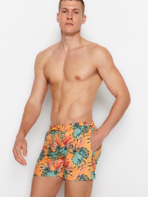 Pantaloni scurți cu imagine cu imprimeu tropical Trendyol portocaliu