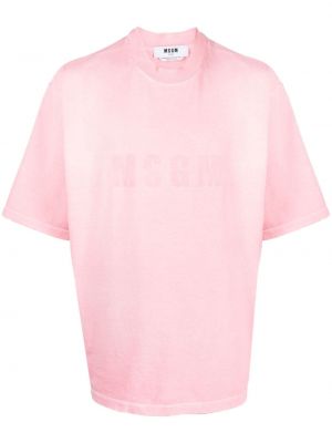 Памучна тениска с принт Msgm розово