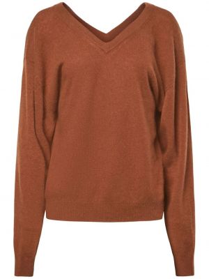 Sweter z kaszmiru z dekoltem w serek Equipment brązowy