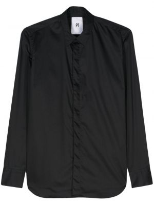 Βαμβακερό σατέν πουκάμισο Pt Torino μαύρο