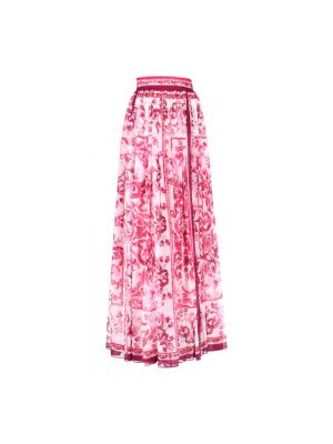 Jedwabna długa spódnica plisowana Dolce And Gabbana różowa