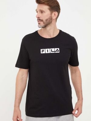 Памучна тениска с дълъг ръкав с принт Fila черно