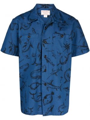Памучна риза с принт Filson синьо
