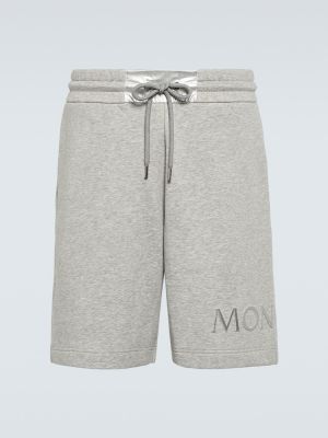 Pantaloncini felpati di cotone di cotone Moncler grigio