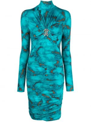 Midi šaty s potiskem Roberto Cavalli modré