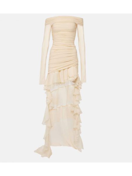 Асиметрична рокля от шифон с волани Blumarine бяло