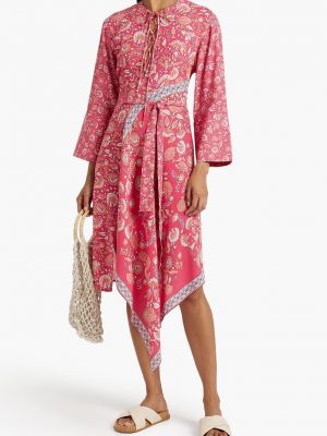 Платье миди на шнуровке с принтом из крепа Antik Batik розовое