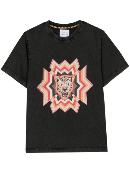 Bombažna majica z leopardjim vzorcem Hayley Menzies črna