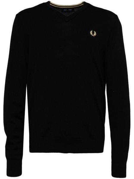 Lang sweater med broderier med v-udskæring Fred Perry sort