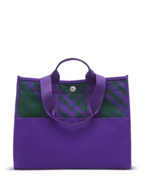 Usnjena nakupovalna torba s karirastim vzorcem Burberry