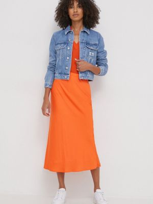 Spódnica midi Calvin Klein pomarańczowa
