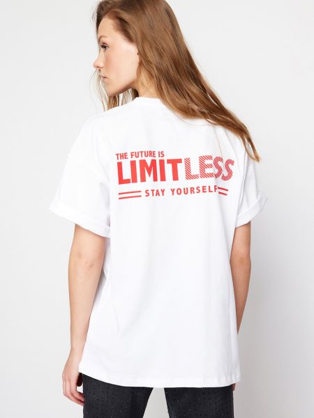 Πλεκτή βαμβακερή μπλούζα με σχέδιο Trendyol λευκό
