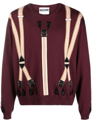 Sweter wełniany z nadrukiem Moschino czerwony