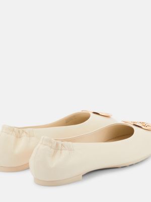 Bőr balerina cipők Tory Burch fehér