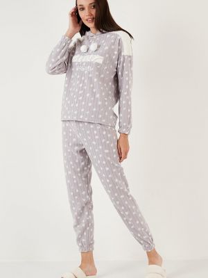 Флисовая пижама с капюшоном с принтом Lela серая