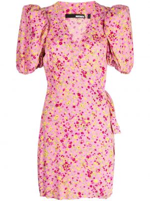 Φλοράλ κοκτέιλ φόρεμα ζακάρ Rotate ροζ