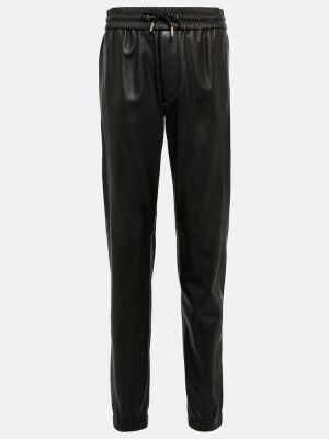 Kožené rovné kalhoty s vysokým pasem Saint Laurent černé