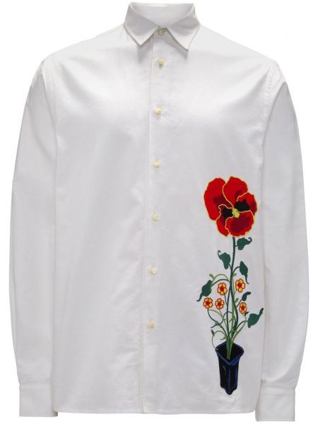 Φλοράλ βαμβακερό μακρύ πουκάμισο με σχέδιο Jw Anderson λευκό