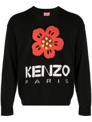 Virágos gyapjú szvetter Kenzo fekete