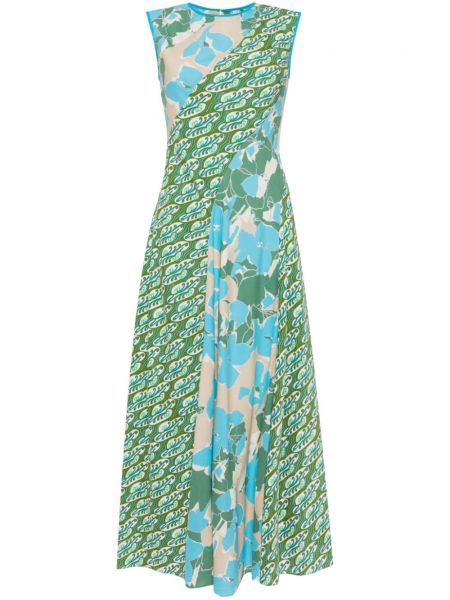 Kvetinové dlouhé šaty s potlačou Dvf Diane Von Furstenberg zelená