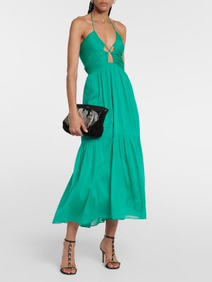 Bavlněné hedvábné midi šaty Isabel Marant zelené