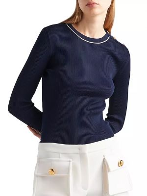 Шелковый свитер с круглым вырезом Prada синий