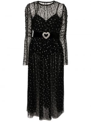 Tylové bodkované koktejlkové šaty Rebecca Vallance čierna