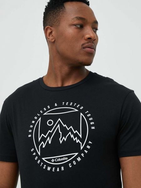 Bavlněné tričko s potiskem Columbia černé