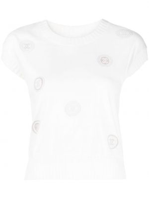 Pletené bavlnené tričko s potlačou Chanel Pre-owned biela